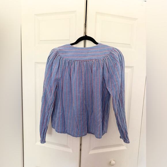 GAP Blue Stripe Long Sleeve Red White & Blue 100% Cotton Blouse Top Size Medium - Picture 4 of 5